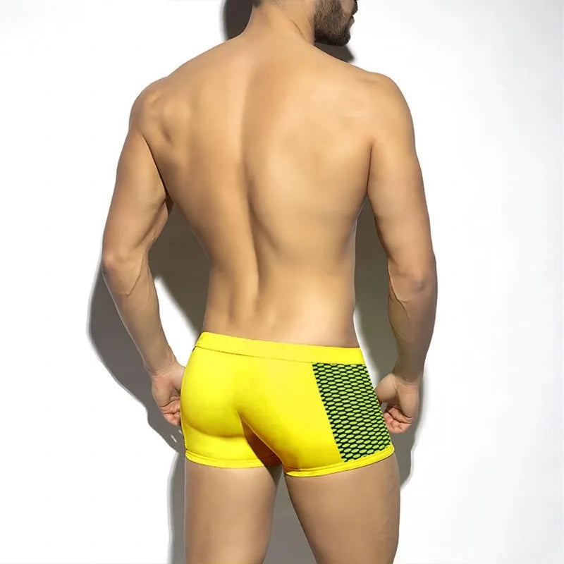 Splicing Men's Swim Trunks Boxer Swimwear Sexy Swimming Briefs Low Rise Sunga Arena Stripe Shorts Surf Bathing Suit Swimsuit