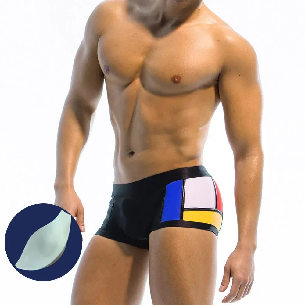 Mens Swimwear Swim Briefs Boxer Swimsuits Male Color Block Surf Shorts Trunks Square Leg Bathing Suits Boardshorts Underpants