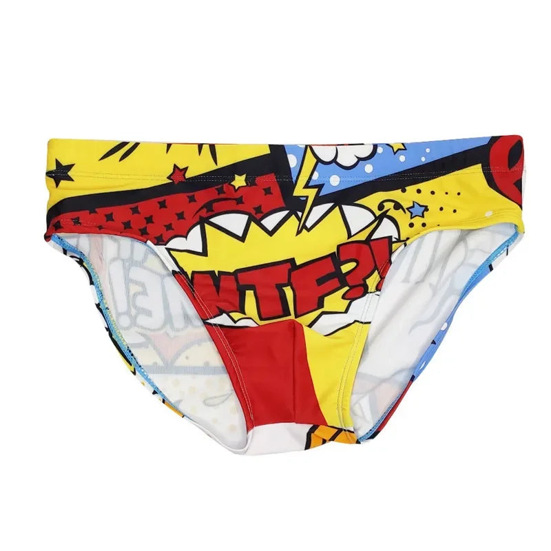 Men Men's Swimwear Underwear Fun Cartoon Print Sexy Beach Briefs Low Waist Bikini Swimming Swim Trunks with Protection Pad