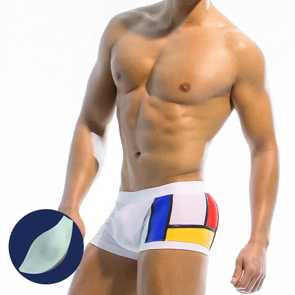 Mens Swimwear Swim Briefs Boxer Swimsuits Male Color Block Surf Shorts Trunks Square Leg Bathing Suits Boardshorts Underpants