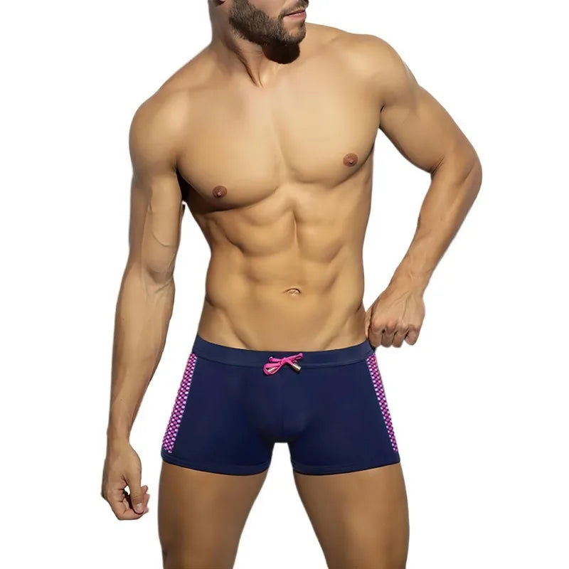 Splicing Men's Swim Trunks Boxer Swimwear Sexy Swimming Briefs Low Rise Sunga Arena Stripe Shorts Surf Bathing Suit Swimsuit