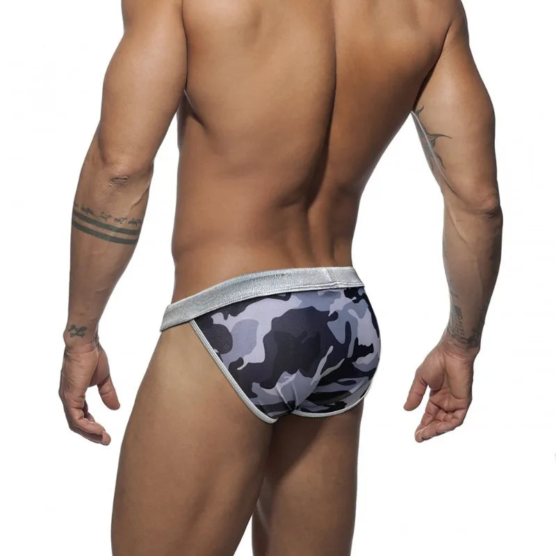 Sexy Mens Swim Briefs Camouflage Print Swimsuit Low Waist Swimming Trunks Breathable Swimwear Quick Dry Beachwear Bathing Suit