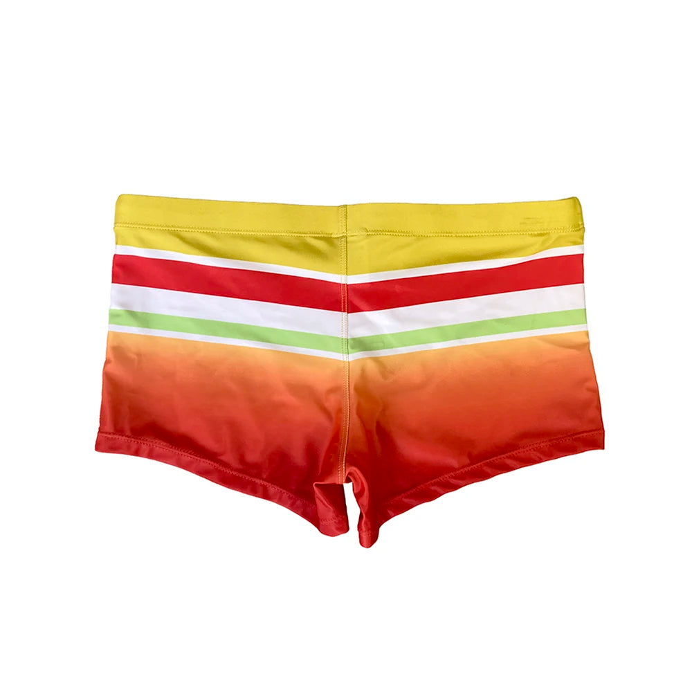 Mens Pad Enhance Swim Briefs Rainbow Striped Gradient Sexy Low Waist Beach Board Surfing Swimwear Summer Male Sport Bathing Suit